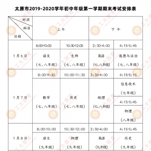 太原市2019-2020學年初中年級第一學期期末考試時間出來了，速看 ... ...